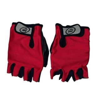 Performance padded fingerless gloves. Red and black. Unisex‎ Size Small.